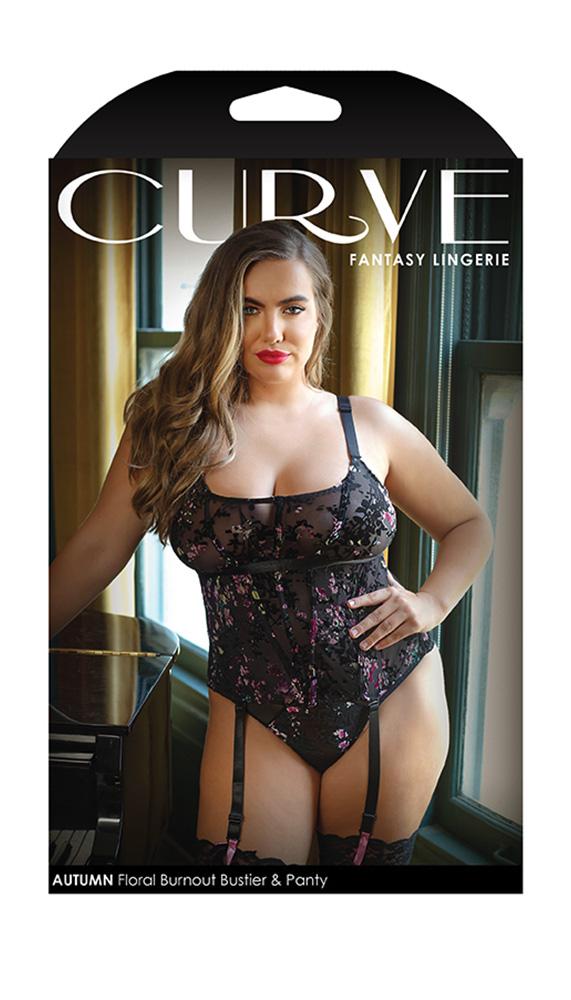 Flirty Autumn Floral Burnout Bustier & Panty Set - Lingerie