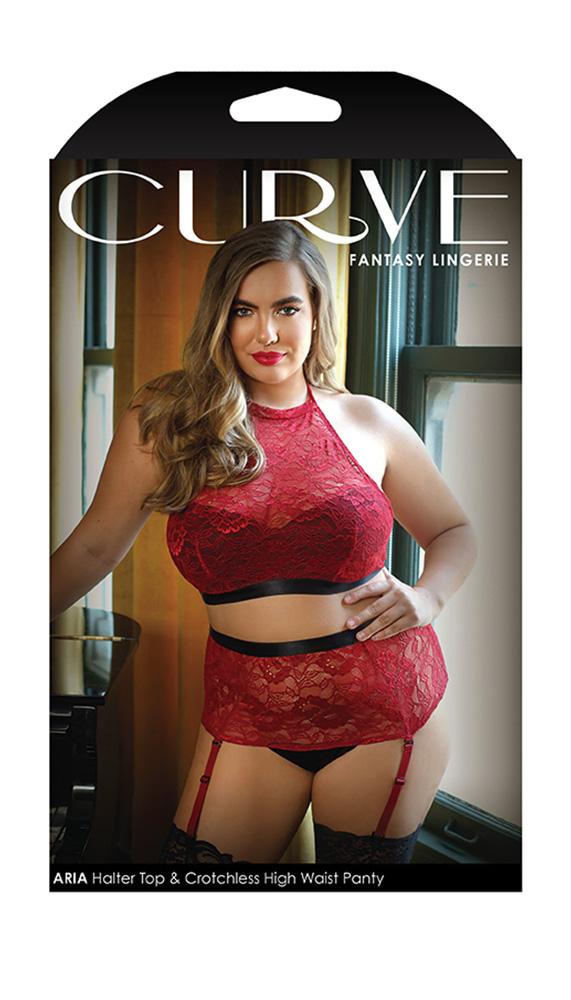 Elegant Lace Halter Top & Crotchless High Waist Panty - Lingerie