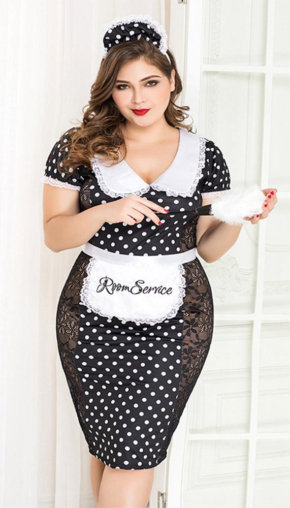 Vintage Style Room Service Polka Dot Lace Costume - Lingerie