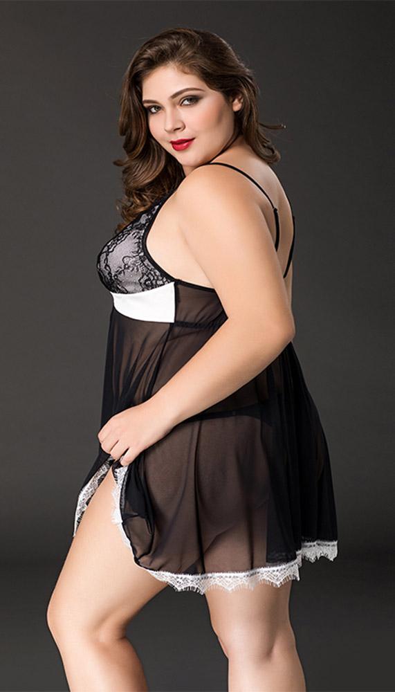 Flirty Plus-Size Babydoll with Lace Details - Lingerie