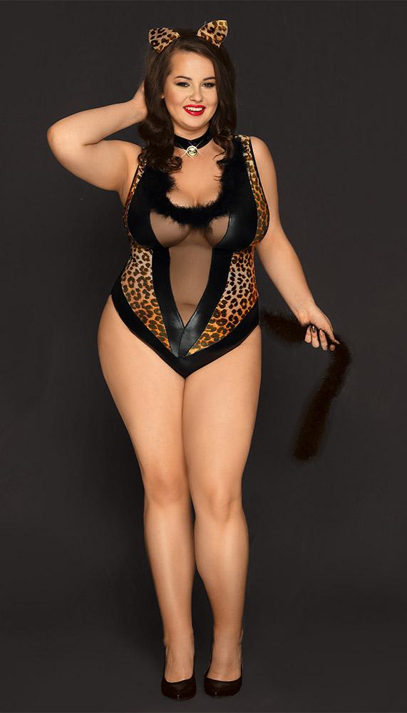 Sexy and Sheer Cheetah Bodysuit Cat Costume - Lingerie