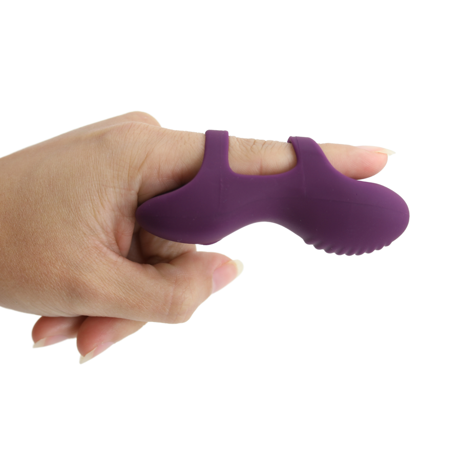 Image of the vibrator on the finger. This finger vibe is perfect for enhancing your masturbation session or pleasuring your partner easily during foreplay.