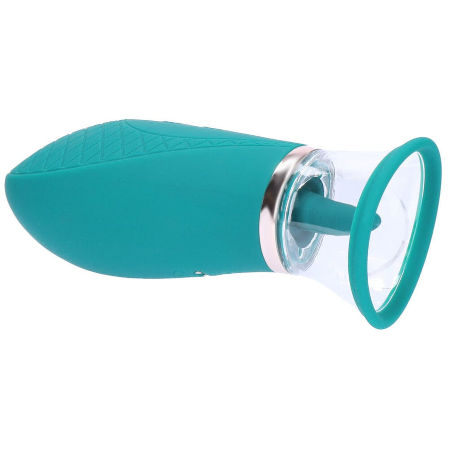 Green silicone clit pump with flickering tongue