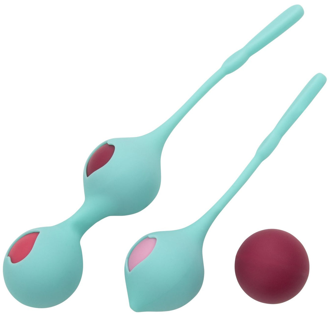 Teal pink and red kegel balls