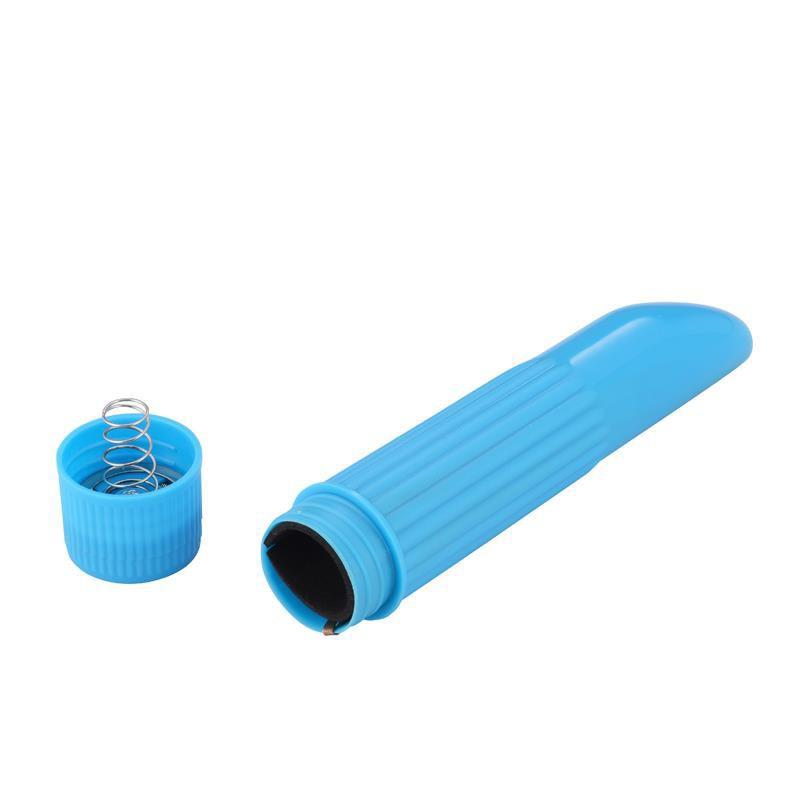 a photo showing the blue vibrator with the battery cap open