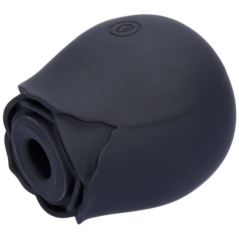 Side angle view of black rose air pulse stimulator.