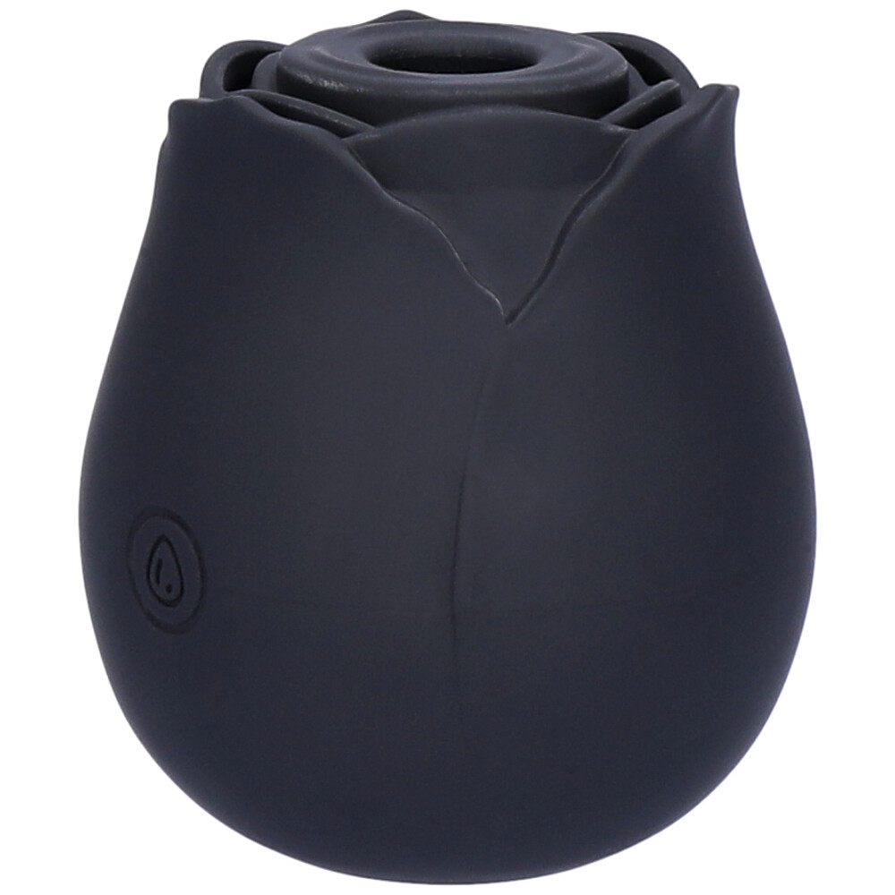 Upright side view of the black rose air pulse stimulator.