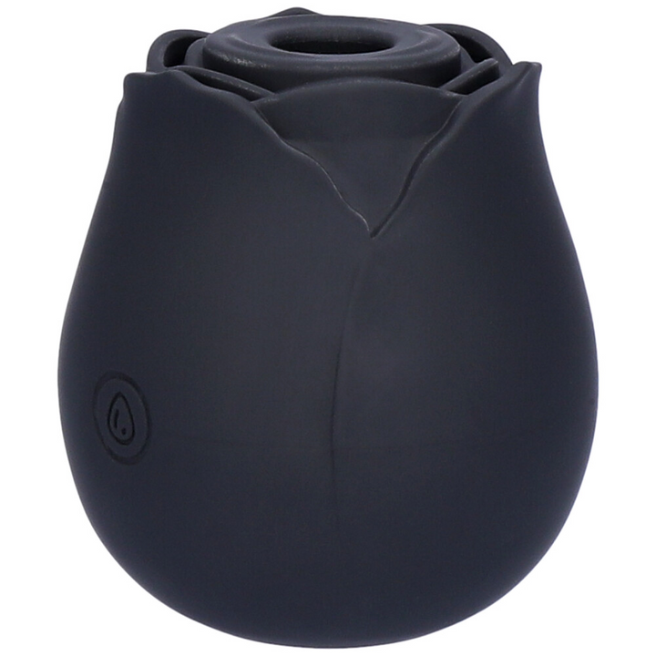 Upright side view of the black rose air pulse stimulator.