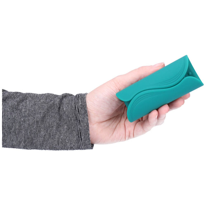 Textured silicone cock gripper stroker in hand
