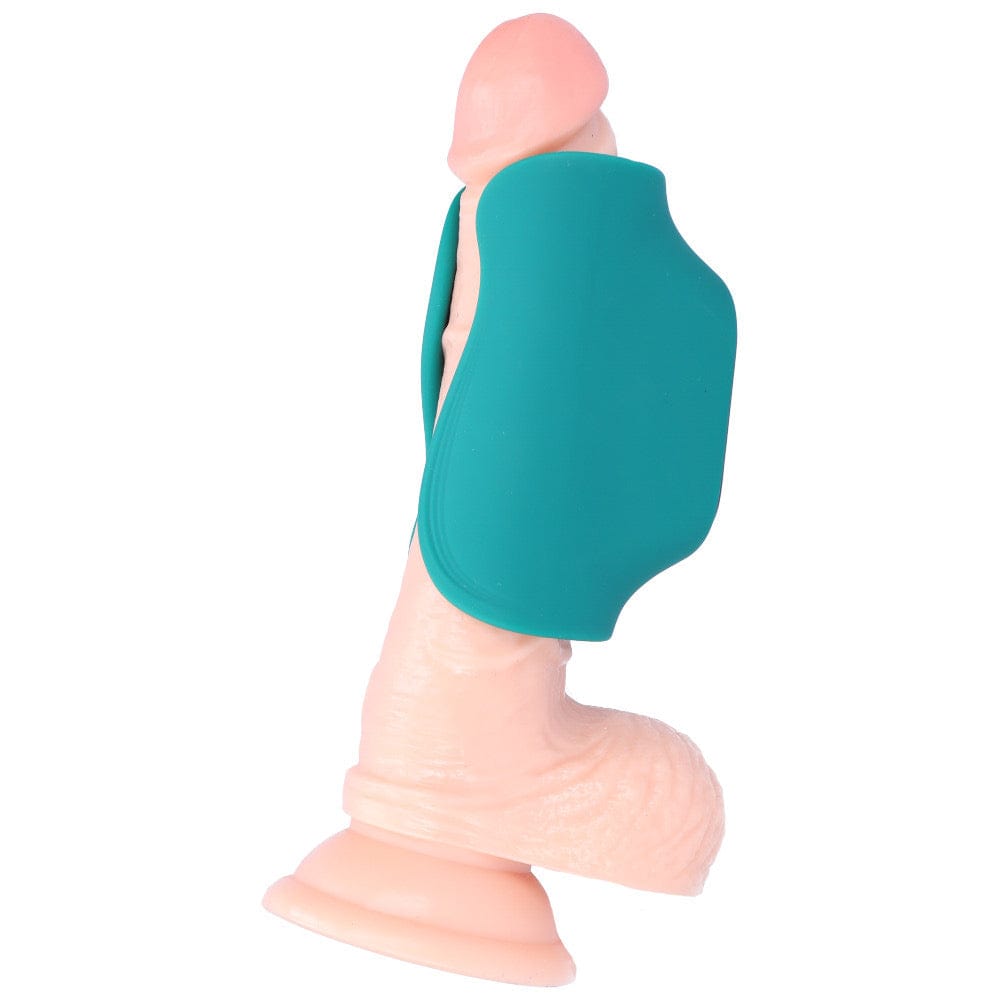 Green silicone stroker on dildo