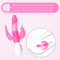 experience 3x the pleasure with the ultimate blended orgasm! enjoy simultaneous g-spot massage, clit stimulation, and anal teasing!