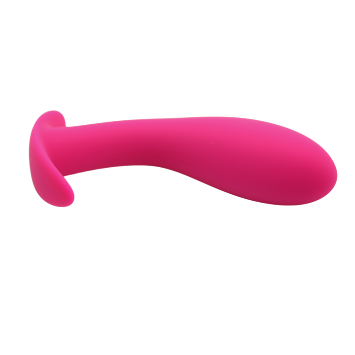 Image of the anal toy laying on its side. This toy is perfect for enhancing your solo play and it is super soft on your skin. Experience mind-blowing anal orgasms with this curved and flared anal plug tonight!