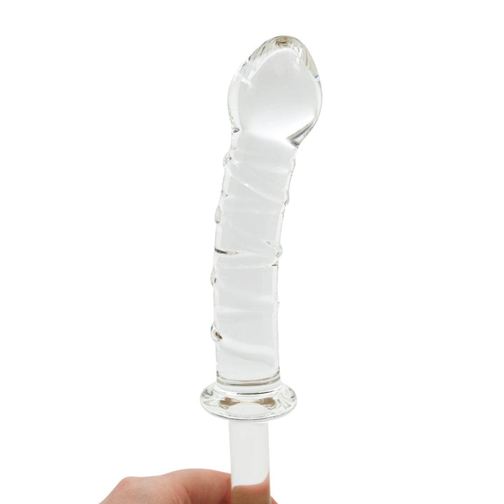 Close-up image of the tip of the glass dildo.
