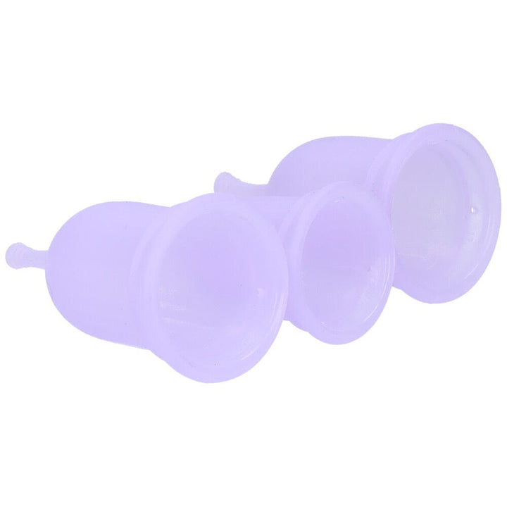 Side view of trio menstrual cup set