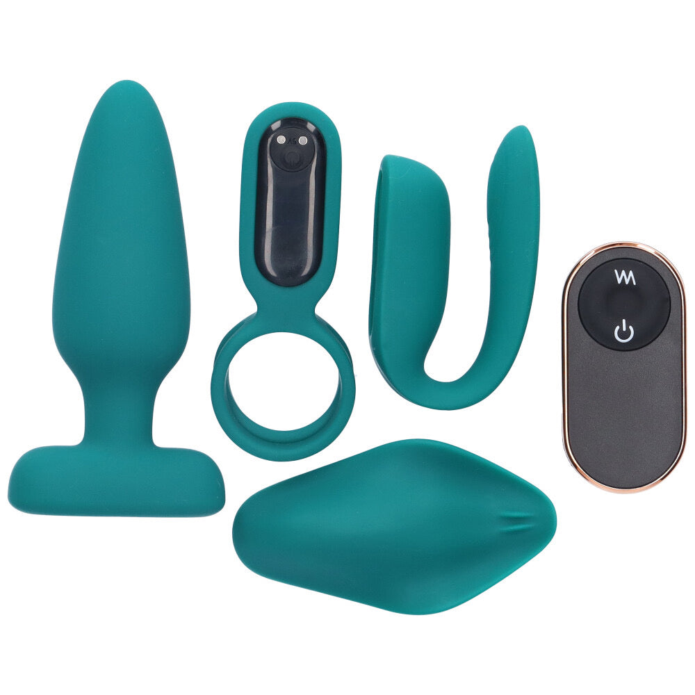 Image of the couples sex toy love kit with remote.