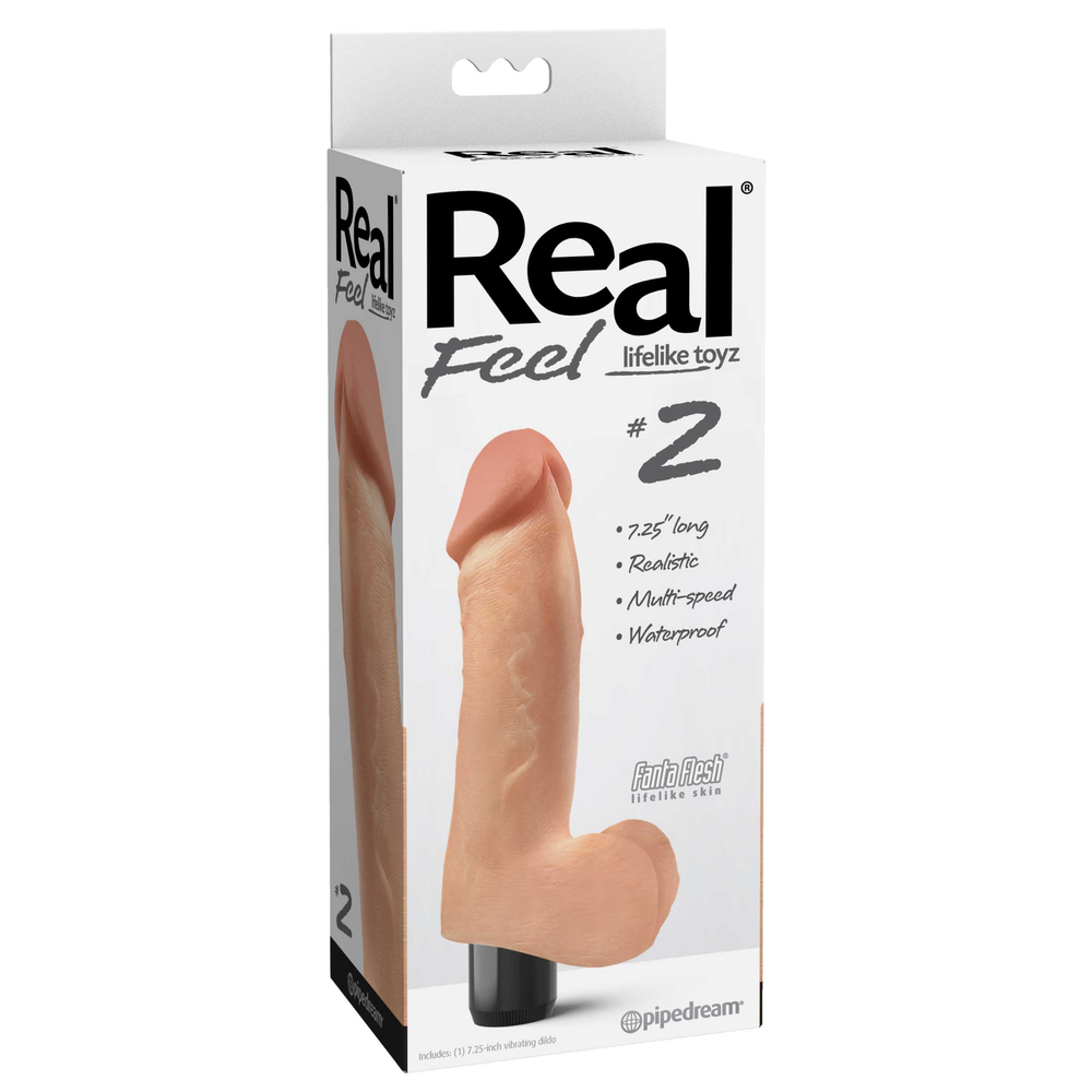 Image of the packaging of the dildo. This Real Feel number two dildo is perfect for those who want a realistic dildo to fulfill all of their sexual fantasies with! Get this realistic dildo today!