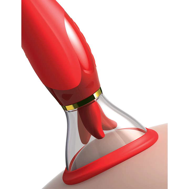 Illustration of tongue sex toy on nipple