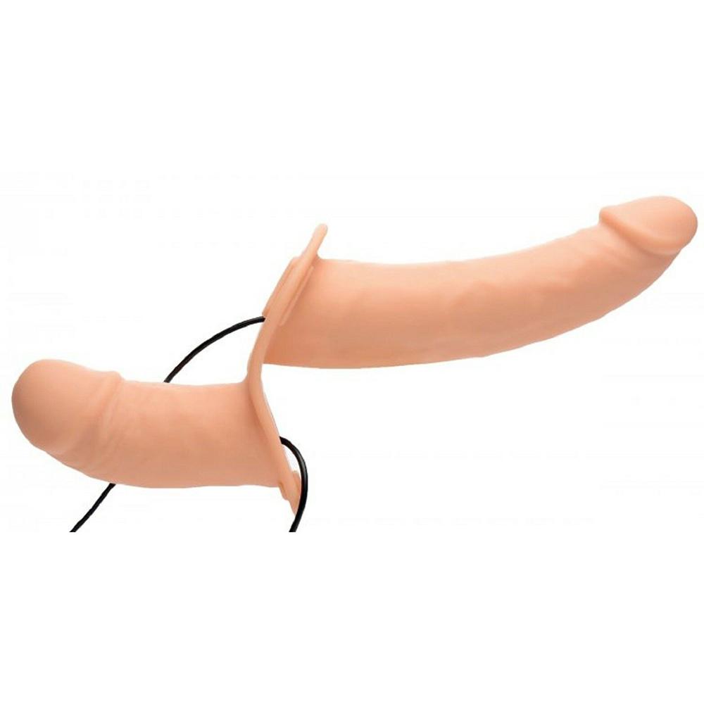 Vibrating Silicone Double Dong Strap-On - Dildos