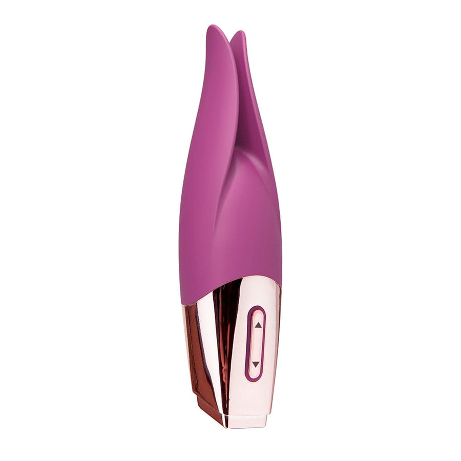 Bright purple fluttering tongue vibrator with metallic base