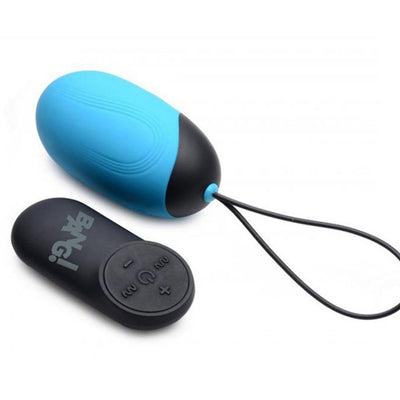 Bright blue vibrating bullet egg with remote control for vibrations