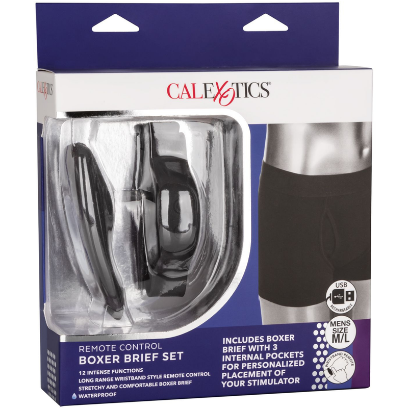 Image of the packaging of the boxers. The wristband remote makes it easy to channel through the different functions and it is rechargeable. Spice things up tonight and check out these vibrating boxers!