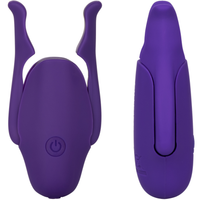Another image of the side and front of the purple clamp! Spice up foreplay with your partner with these vibrating clamps that are super powerful and stimulating! They are also waterproof to take with you in the tub or shower!