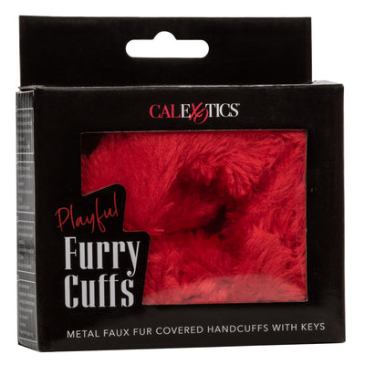 Image of the packaging for the Playful Furry Cuffs with red faux fur coverings.