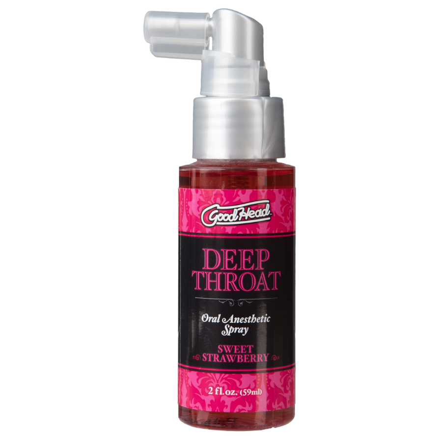 Bottle of deep throat spray in sweet strawberry flavor