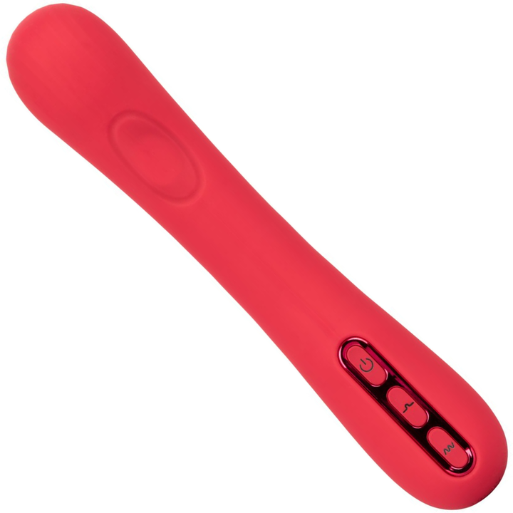 Image of the front of the vibrator. If you struggle to achieve G-spot stimulation, then this is the toy for you! This super soft silicone vibe easily reaches your sweet spot for intense pleasure! Spice things up tonight with this throbbing vibrator that will make you cum over and over again!