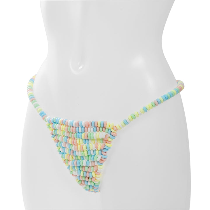 Image of the Sweet & Sexy Candy G-String Edible Underwear. This edible lingerie is made with multicolored flavored candy beads to give your lover a sweet treat!