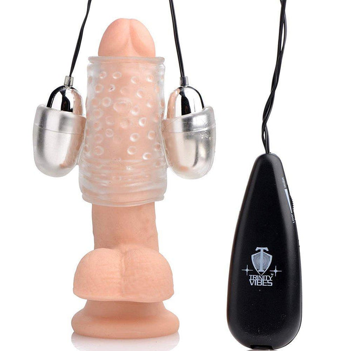Stretchy Dual Vibrating Penis Sheath - Powerful Twin Bullets! - Male Sex Toys