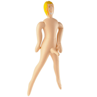 Image displays travel size john blow up doll out of the package and blown up.