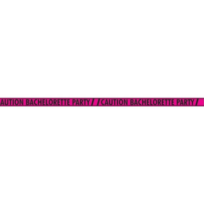 Image displays bachelorette party caution tape stretched out to show text.  Text says, "Caution bachelorette party.""