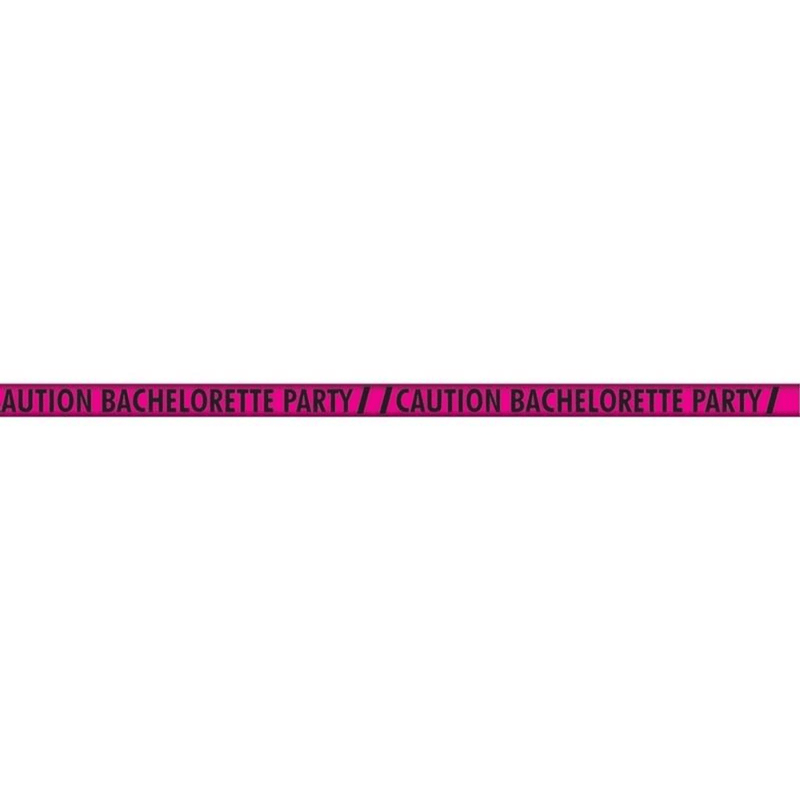 Image displays bachelorette party caution tape stretched out to show text.  Text says, "Caution bachelorette party.""