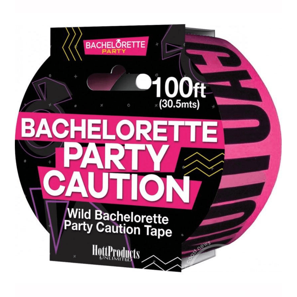 Image displays bachelorette party caution tape in manufacturers packaging. 