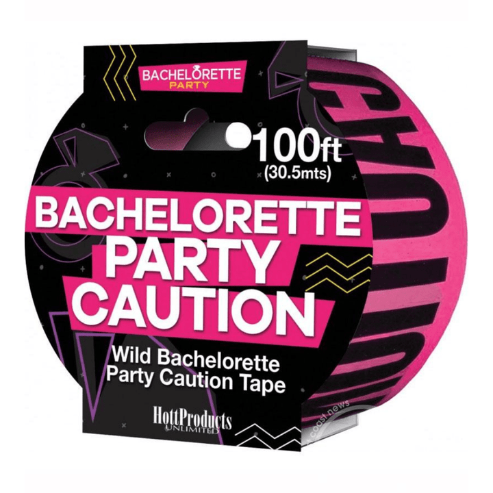 Image displays bachelorette party caution tape in manufacturers packaging. 