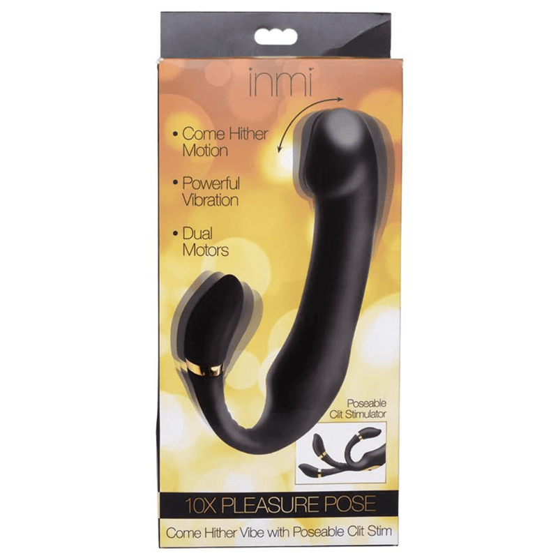 Image displays Inmi Pleasure Pose Come Hither Silicone Vibe pictured in manufacturers packaging.