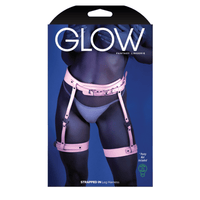 Image displays strapped in glow-in-the-dark leg harness in manufacturers packaging.