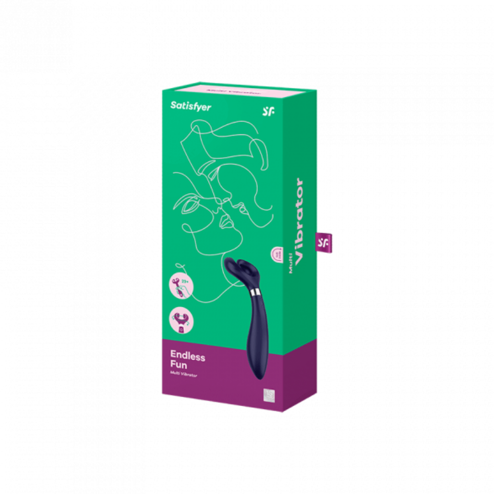 Image displays a Satisfyer Endless Fun Multi Vibrator in manufacturers packaging.  