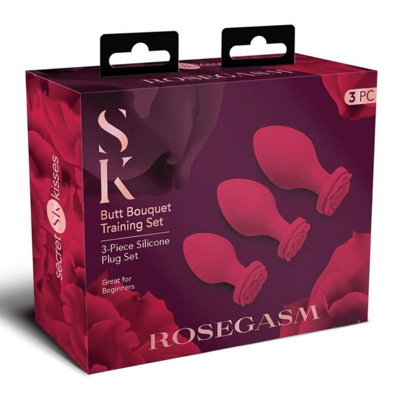 Image displays three butt bouquet plugs in packaging. 