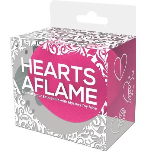 Image displays Hearts Aflame Erotic Bath Bomb in packaging.