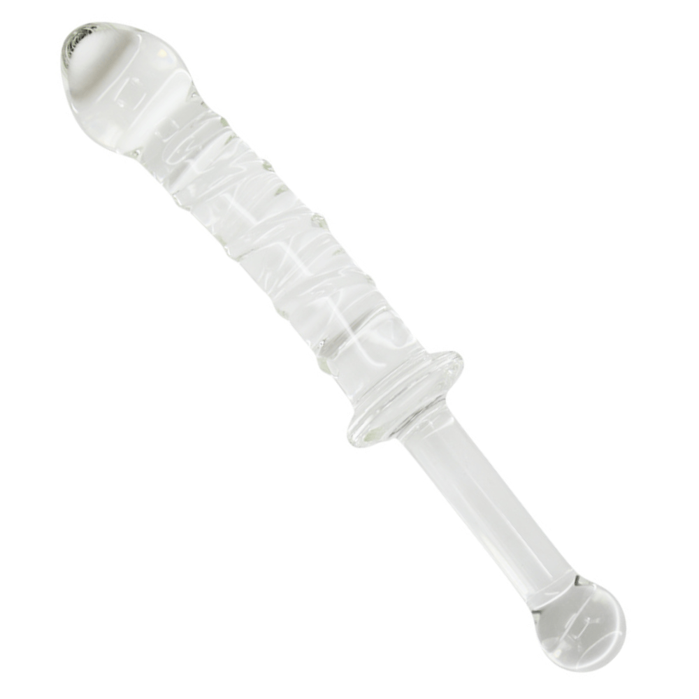 Image of the glass dildo tilted slightly to the side.