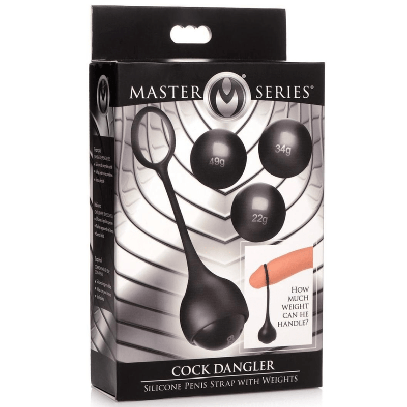 Image displays cock dangler penis strap in packaging.
