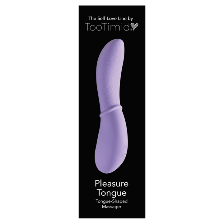 Image of the product packaging. Packaging reads: The self-love line by TooTimid. Pleasure tongue tongue-shaped massager.