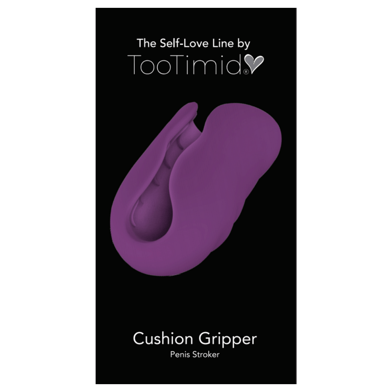 Image of the product packaging. Packaging reads: The self-love line by TooTimid. Cushion gripper. Penis stroker.