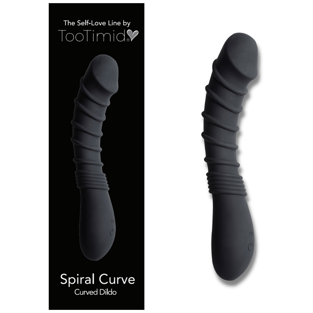 Image of the vibrating dildo next to its product packaging.