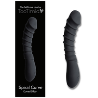 Image of the vibrating dildo next to its product packaging.