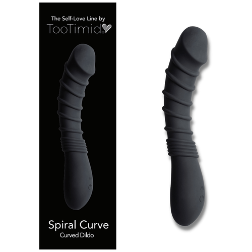 Image of the vibrating dildo next to its product packaging.