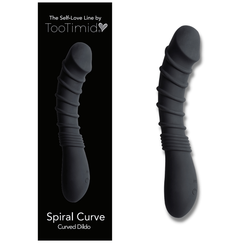 Image of the vibrating dildo next to its product packaging.