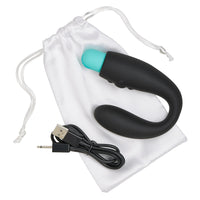 Image of the Rocker Rechargeable Vibrating Prostate Stimulator. This prostate massager includes a USB charging cable and discreet drawstring storage bag.